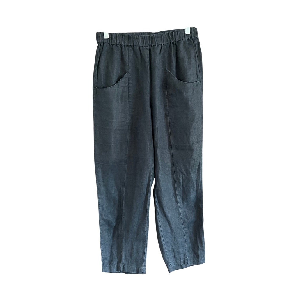 Quince 100% European Linen Tapered Pants Black Medium Elastic Waist JDA01 SP/24